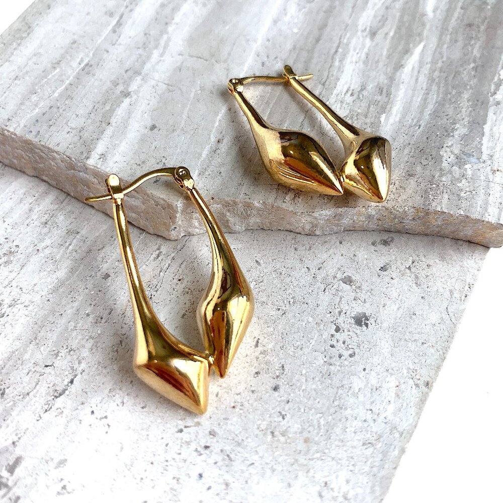 NEW! ~ Anthropologie Organic Drop Gold Hinge Hoop Earrings